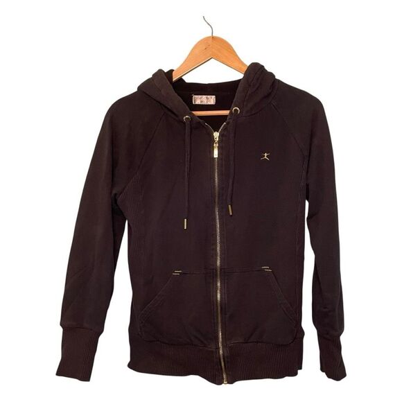 Danskin Fleece Lined Zip-Up Hoodie Sweatshirt Black Knit M - Picture 1 of 8